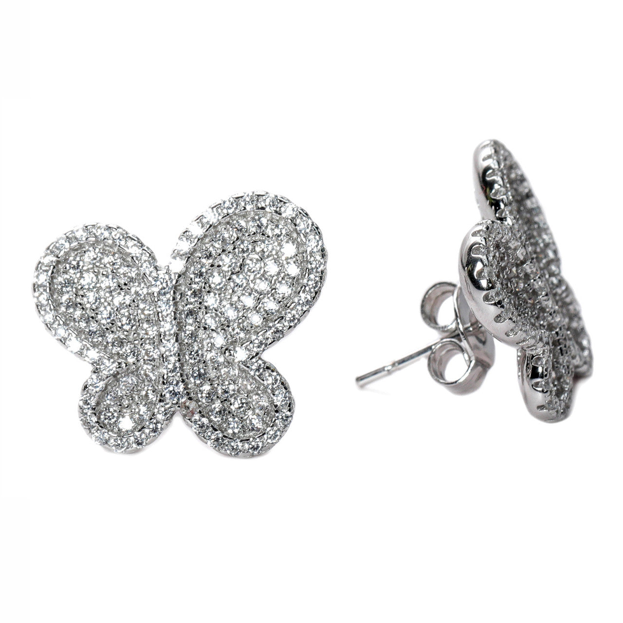 jsaj Silver 925 Sterling Silver Butter fly New Design Studds Tops Zercon Stone Studded Tiny Zercon Micro Setting of Stones Platinum Polish Studd For Womens or Girls