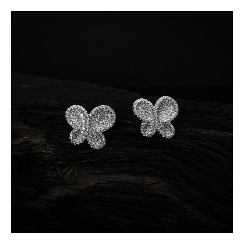 jsaj Silver 925 Sterling Silver Butter fly New Design Studds Tops Zercon Stone Studded Tiny Zercon Micro Setting of Stones Platinum Polish Studd For Womens or Girls