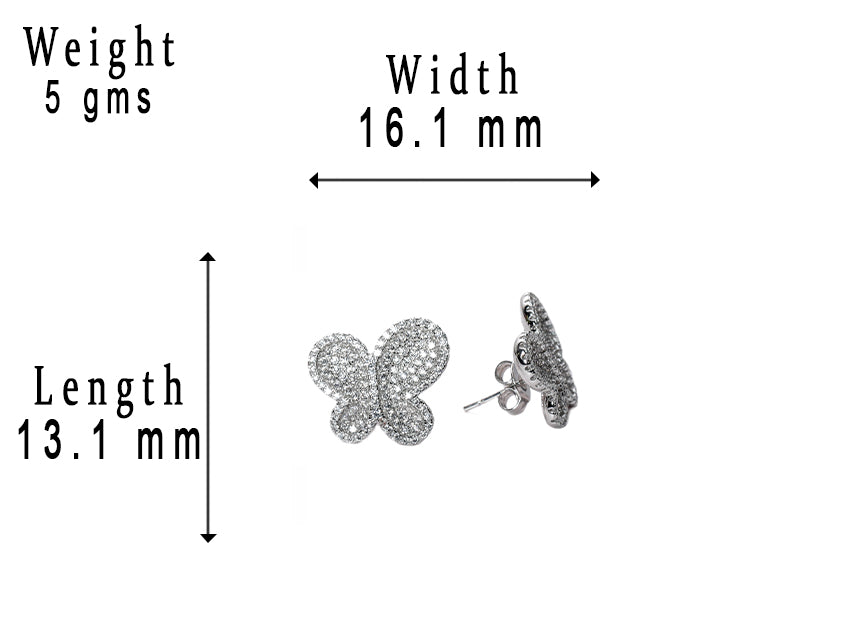 jsaj Silver 925 Sterling Silver Butter fly New Design Studds Tops Zercon Stone Studded Tiny Zercon Micro Setting of Stones Platinum Polish Studd For Womens or Girls