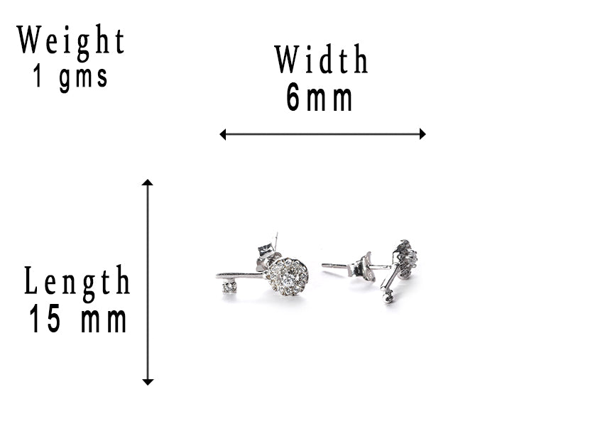 jsaj Silver 925 Sterling Silver Key Design Studds Tops Zercon Stone Studded Tiny Zercon Micro Setting of Stones Platinum Polish Studd For Womens or Girls