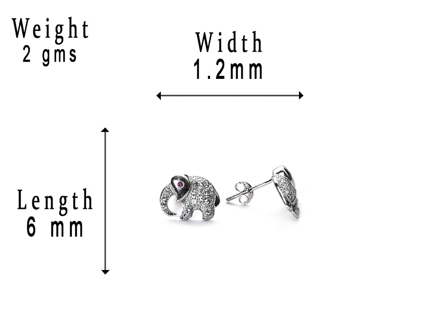 jsaj Silver 925 Sterling Silver Baby Elephants Design Studds Tops Zercon Stone Studded Tiny Zercon Micro Setting of Stones Platinum Polish Studd For Womens or Girls