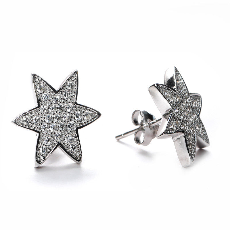 jsaj Silver 925 Sterling Silver Star Design Studds Tops Zercon Stone Studded Tiny Zercon Micro Setting of Stones Platinum Polish Studd For Womens or Girls