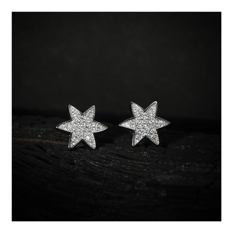jsaj Silver 925 Sterling Silver Star Design Studds Tops Zercon Stone Studded Tiny Zercon Micro Setting of Stones Platinum Polish Studd For Womens or Girls