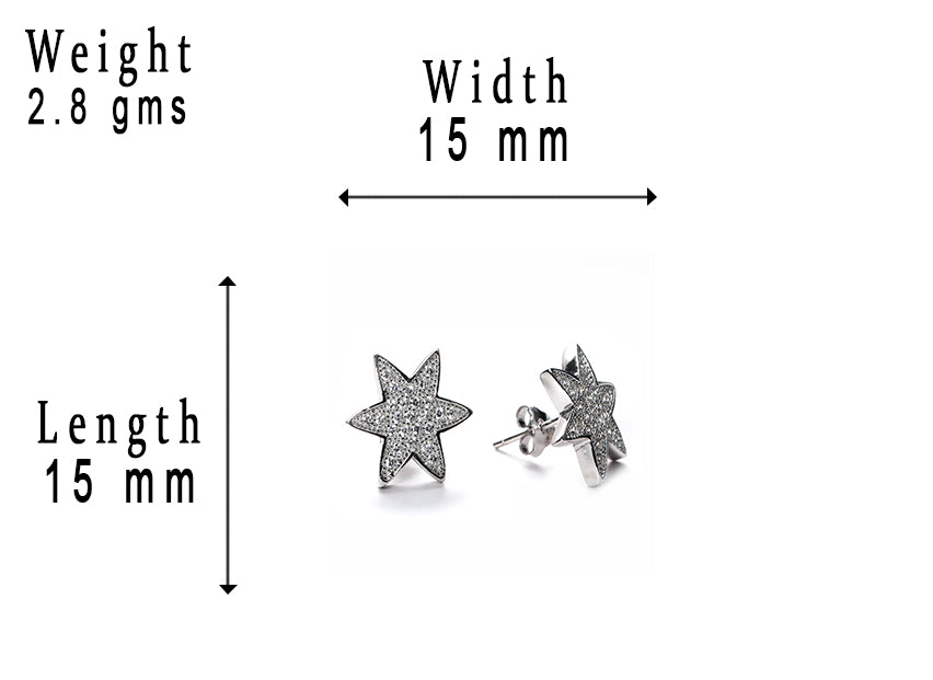 jsaj Silver 925 Sterling Silver Star Design Studds Tops Zercon Stone Studded Tiny Zercon Micro Setting of Stones Platinum Polish Studd For Womens or Girls
