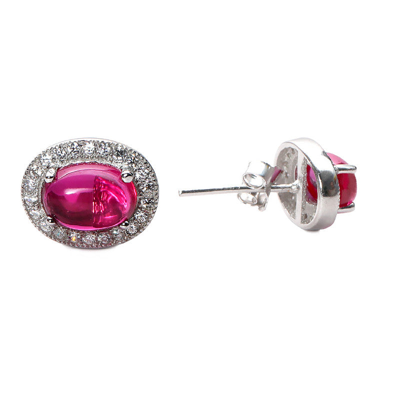 jsaj Silver 925 Sterling Silver Ruby stone Studds Tops Zercon Stone Studded Tiny Zercon Micro Setting of Stones Platinum Polish Studd For Womens or Girls
