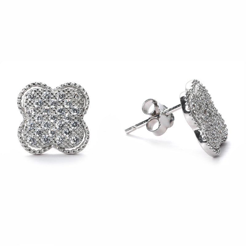 jsaj Silver 925 Sterling Silver Studds Tops Zercon Stone Studded Tiny Zercon Micro Setting of Stones Platinum Polish Studd For Womens or Girls
