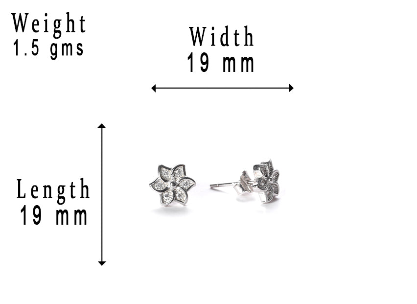 jsaj Silver 925 Sterling Silver Lotus Design Studds Tops Zercon Stone Studded Tiny Zercon Micro Setting of Stones Platinum Polish Studd For Womens or Girls