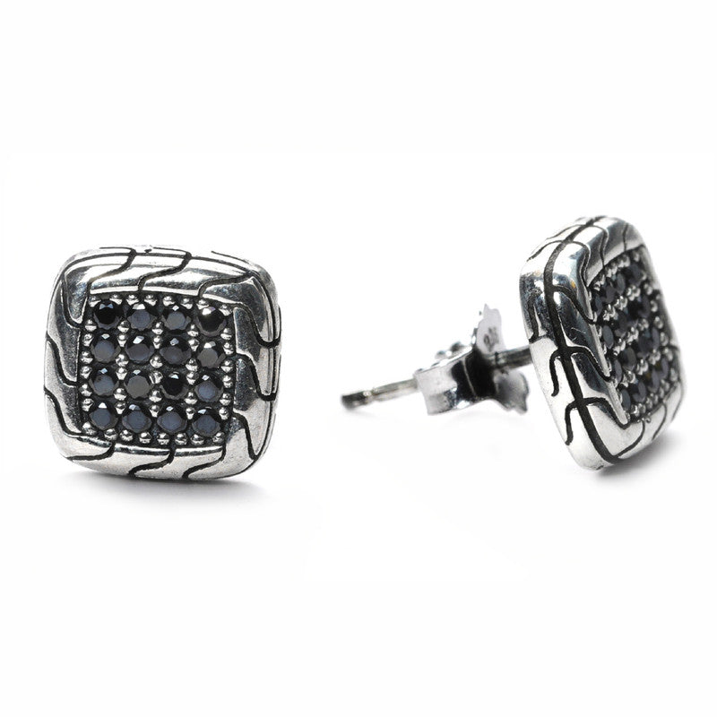 jsaj Silver 925 Sterling Silver Crystal Look Studds square shape Tops Zercon Stone Studded Tiny Zercon Micro Setting of Stones Platinum Polish Studd For Womens or Girls