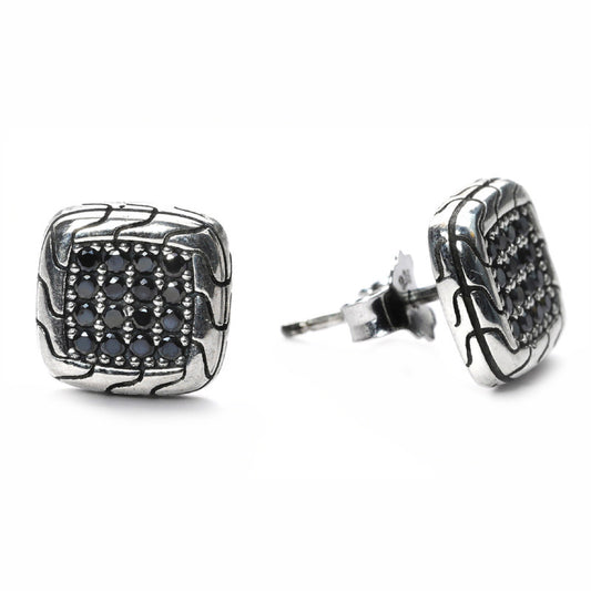 jsaj Silver 925 Sterling Silver Crystal Look Studds square shape Tops Zercon Stone Studded Tiny Zercon Micro Setting of Stones Platinum Polish Studd For Womens or Girls