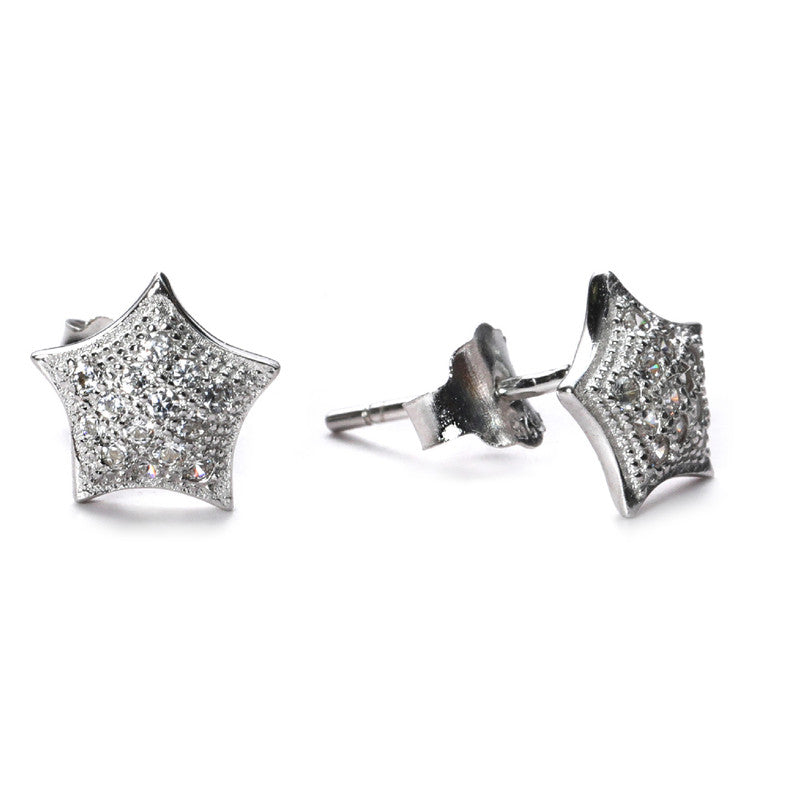 jsaj Silver 925 Sterling Silver Princess Star Studds Tops Zercon Stone Studded Tiny Zercon Micro Setting of Stones Platinum Polish Studd For Womens or Girls