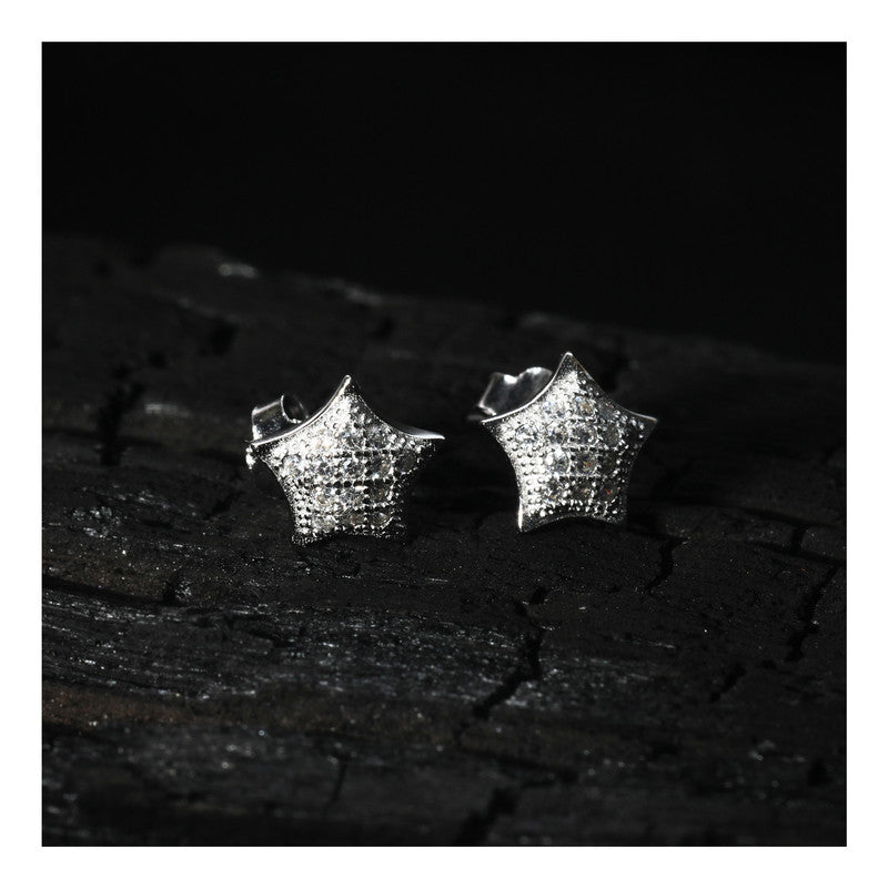 jsaj Silver 925 Sterling Silver Princess Star Studds Tops Zercon Stone Studded Tiny Zercon Micro Setting of Stones Platinum Polish Studd For Womens or Girls
