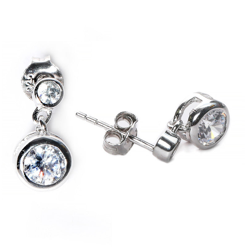 jsaj Silver 925 Sterling Silver double circle Studds Tops Zercon Stone Studded Tiny Zercon Micro Setting of Stones Platinum Polish Studd For Womens or Girls