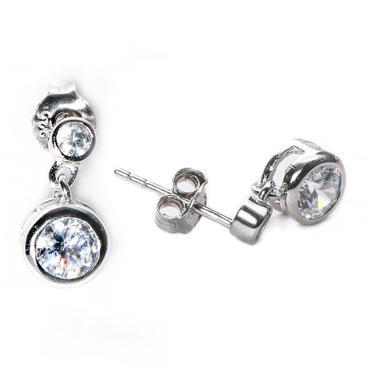 jsaj Silver 925 Sterling Silver double circle Studds Tops Zercon Stone Studded Tiny Zercon Micro Setting of Stones Platinum Polish Studd For Womens or Girls