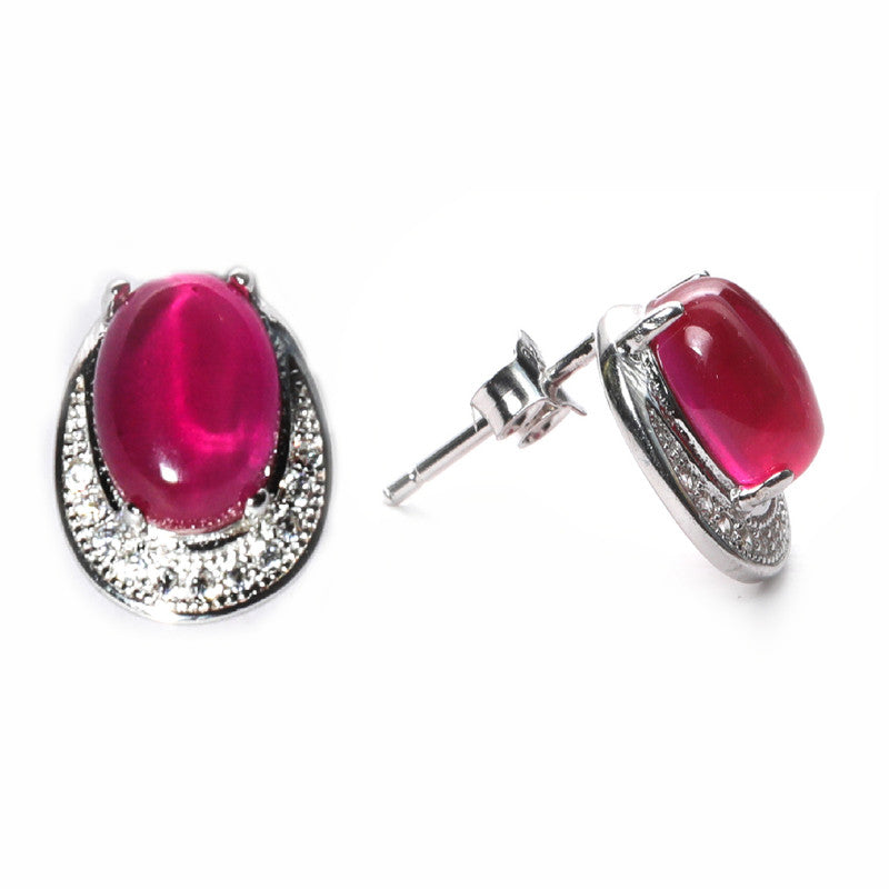 jsaj Silver 925 Sterling Silver Ruby stone Studds Tops Zercon Stone Studded Tiny Zercon Micro Setting of Stones Platinum Polish Studd For Womens or Girls