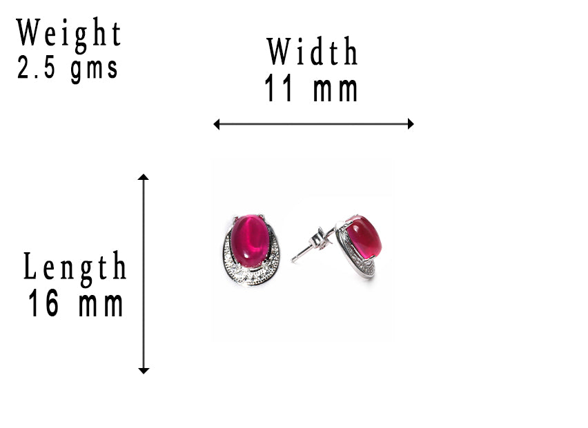 jsaj Silver 925 Sterling Silver Ruby stone Studds Tops Zercon Stone Studded Tiny Zercon Micro Setting of Stones Platinum Polish Studd For Womens or Girls