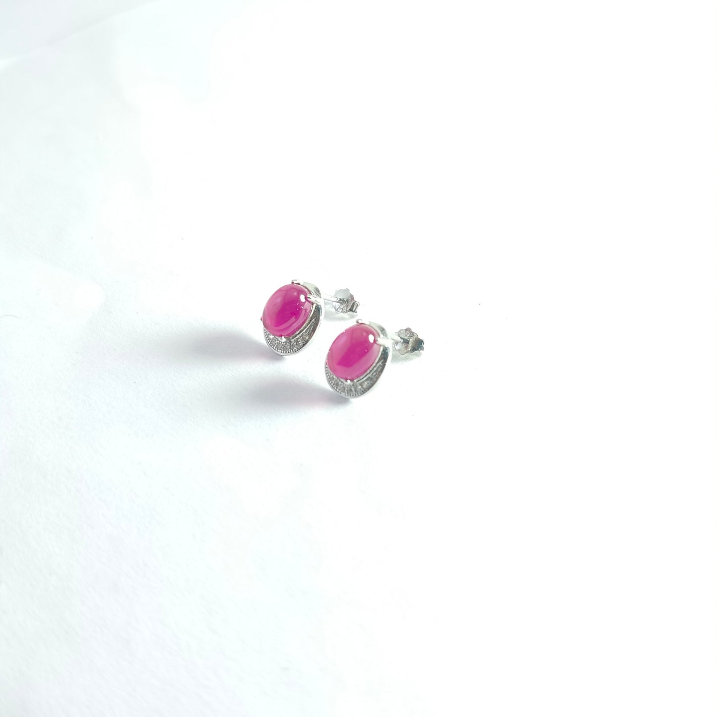 jsaj Silver 925 Sterling Silver Ruby stone Studds Tops Zercon Stone Studded Tiny Zercon Micro Setting of Stones Platinum Polish Studd For Womens or Girls