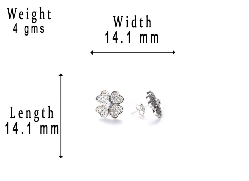 jsaj Silver 925 Sterling Silver Heart Shap Leaves Design Studds Tops Zercon Stone Studded Tiny Zercon Micro Setting of Stones Platinum Polish Studd For Womens or Girls