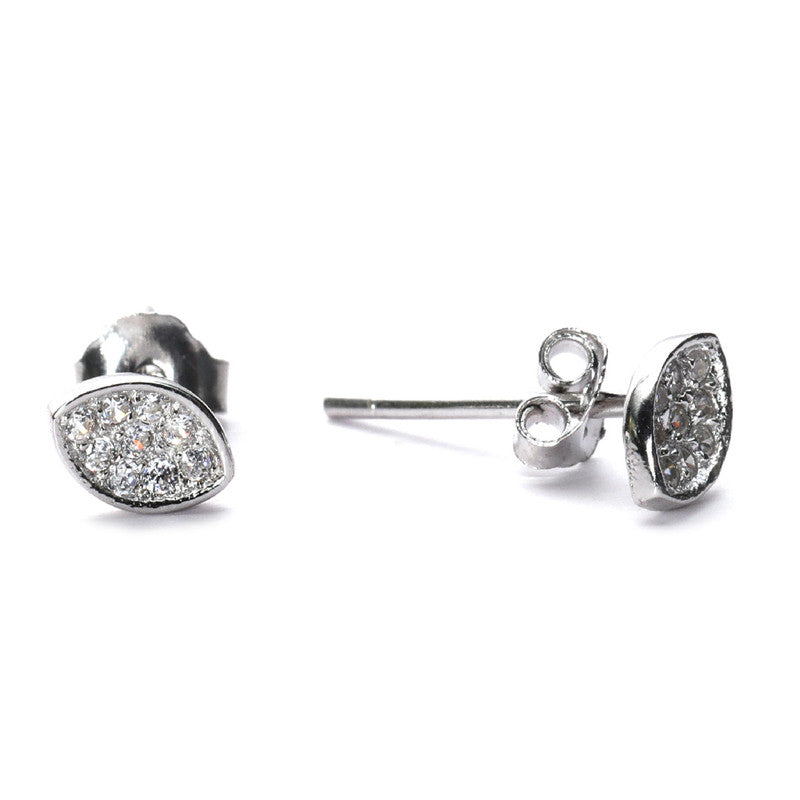 jsaj Silver 925 Sterling Silver Eye Shap Studds Tops Zercon Stone Studded Tiny Zercon Micro Setting of Stones Platinum Polish Studd For Womens or Girls