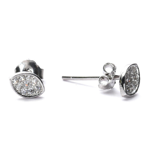 jsaj Silver 925 Sterling Silver Eye Shap Studds Tops Zercon Stone Studded Tiny Zercon Micro Setting of Stones Platinum Polish Studd For Womens or Girls