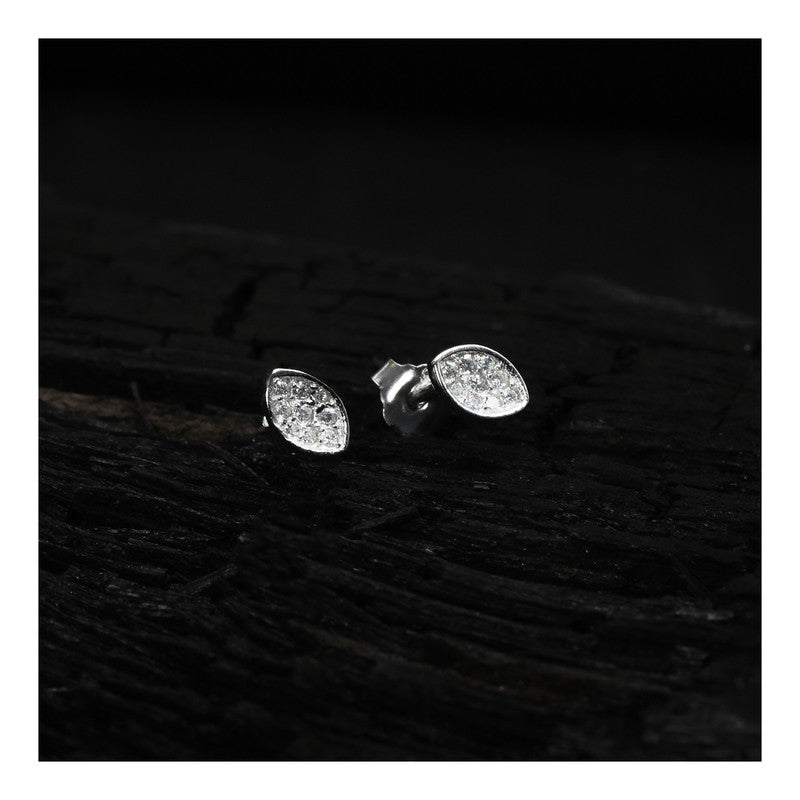 jsaj Silver 925 Sterling Silver Eye Shap Studds Tops Zercon Stone Studded Tiny Zercon Micro Setting of Stones Platinum Polish Studd For Womens or Girls