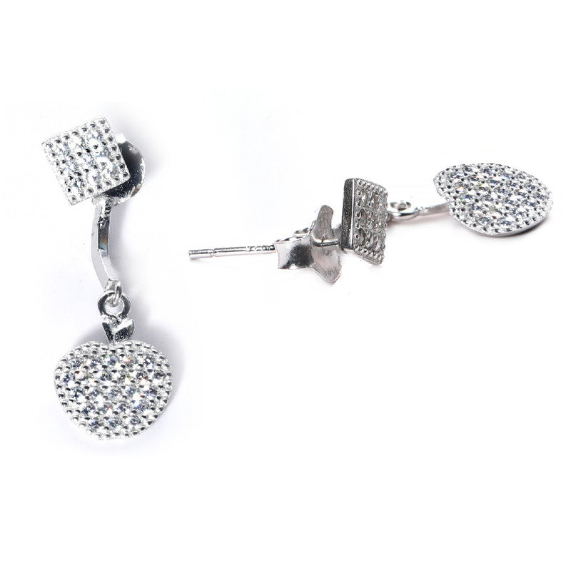 jsaj Silver 925 Sterling Silver Double Design Studds Tops Zercon Stone Studded Tiny Zercon Micro Setting of Stones Platinum Polish Studd For Womens or Girls