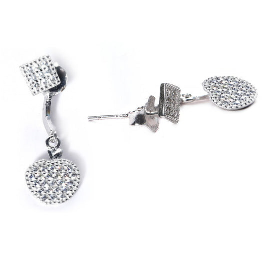 jsaj Silver 925 Sterling Silver Double Design Studds Tops Zercon Stone Studded Tiny Zercon Micro Setting of Stones Platinum Polish Studd For Womens or Girls