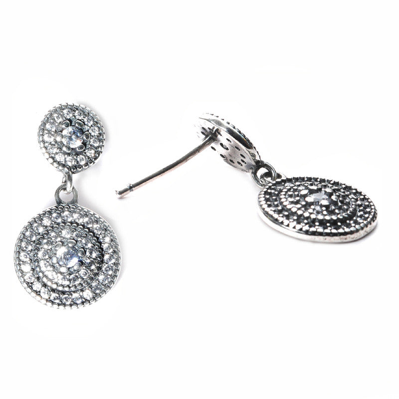 jsaj Silver 925 Sterling Silver Double Circle Studds Tops Zercon Stone Studded Tiny Zercon Micro Setting of Stones Platinum Polish Studd For Womens or Girls