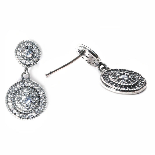 jsaj Silver 925 Sterling Silver Double Circle Studds Tops Zercon Stone Studded Tiny Zercon Micro Setting of Stones Platinum Polish Studd For Womens or Girls