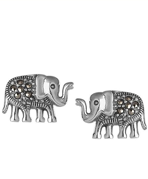 JSAJ 925 STERLING SILVER ELEPHANT STUDD MARCASITE STUDD EARRING