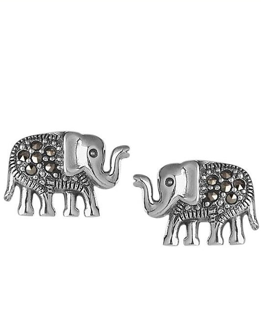 JSAJ 925 STERLING SILVER ELEPHANT STUDD MARCASITE STUDD EARRING