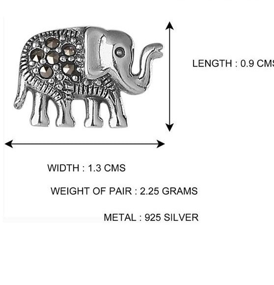 JSAJ 925 STERLING SILVER ELEPHANT STUDD MARCASITE STUDD EARRING