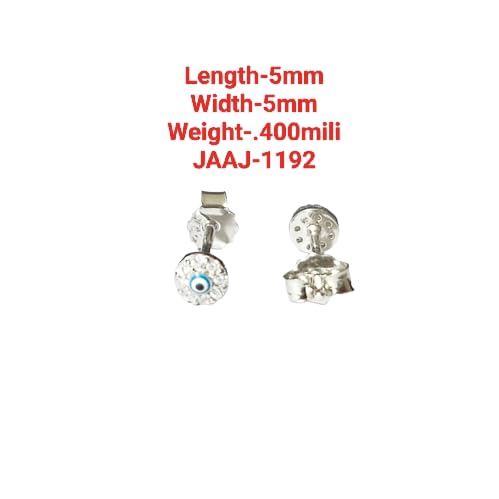 JSAJ 925 Pure Silver Earrings Rhodium Plated Silver Toned Blue Evil Eye Circular Studs | With Certificate of Authenticity and 925 Hallmark
