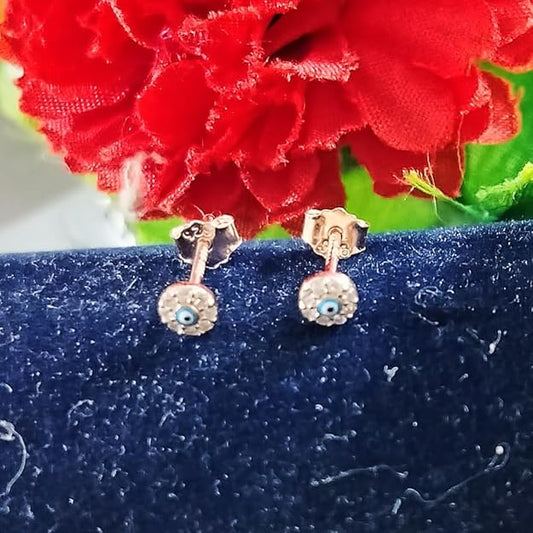 JSAJ 925 Pure Silver Earrings Rose Gold Plated Silver Toned Blue Evil Eye Circular Studs | With Certificate of Authenticity and 925 Hallmark