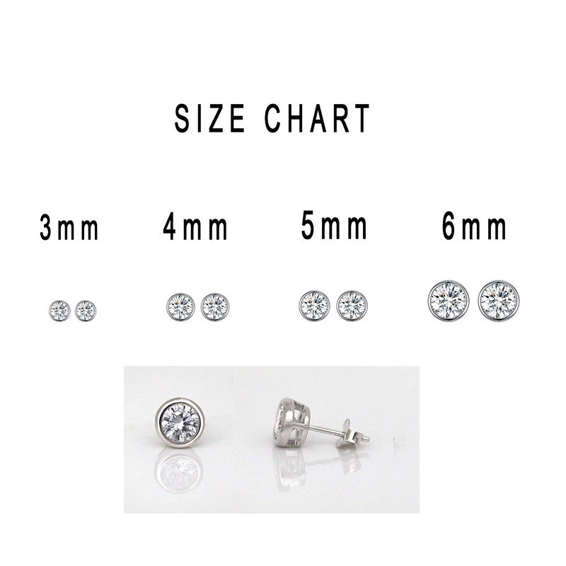 JSAJ sterling silver round zirconia stone studs, 3 to 6 mm tops, perfect for girls and women.