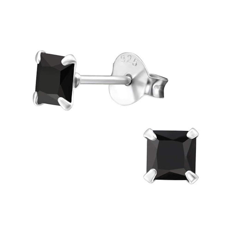 JSAJ 925 sterling silver square black onyx stone studs, available in sizes from 3 to 9 mm, perfect for girls and women