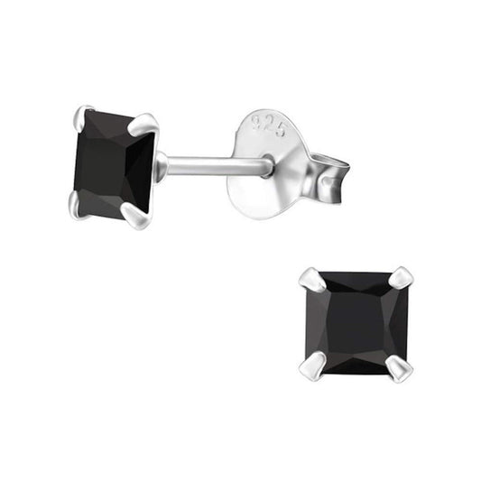 JSAJ 925 sterling silver square black onyx stone studs, available in sizes from 3 to 9 mm, perfect for girls and women