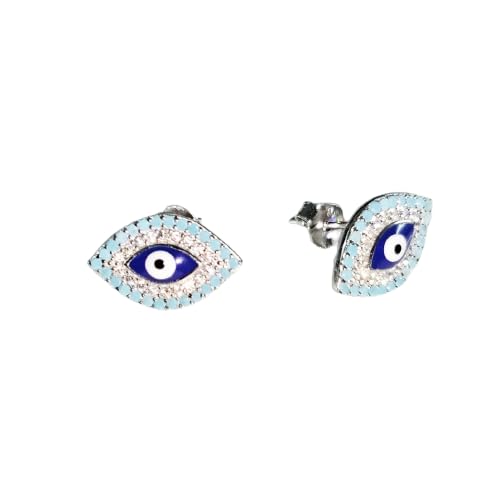 JSAJ 925 Evil eye Enamel studs for Girls and Women, 925 Sterling Silver Eye Studs with Cubic Zirconia