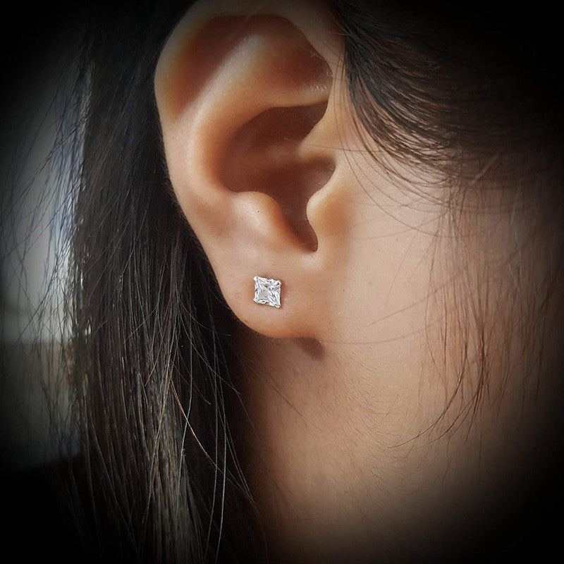 JSAJ 925 sterling silver square zirconia stone studs, available in sizes from 3 to 9 mm, perfect for girls and women