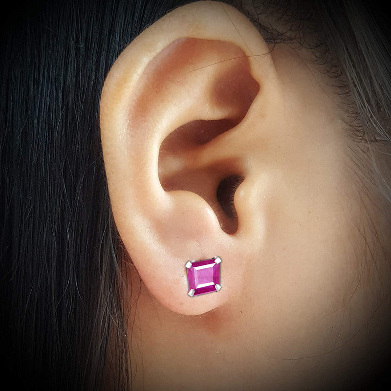 JSAJ 925 sterling silver square Ruby stone studs, available in sizes from 3 to 9 mm, perfect for girls and women