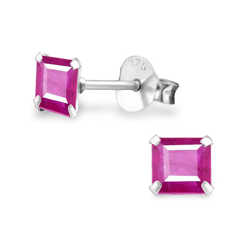 JSAJ 925 sterling silver square Ruby stone studs, available in sizes from 3 to 9 mm, perfect for girls and women