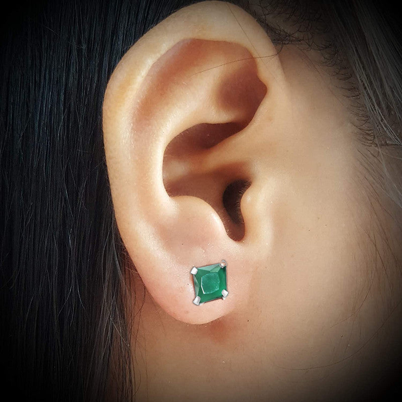 JSAJ 925 sterling silver square Emerald stone studs, available in sizes from 3 to 9 mm, perfect for girls and women
