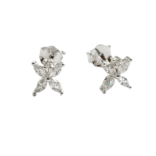JSAJ 925 Sterling Silver Marquise Flower Design Studds Tops Zercon Stone Studded Tiny Zercon Micro Setting of Stones Rodinum Polish Studd For Womens or Girls
