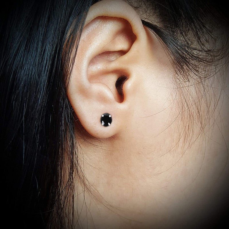 JSAJ 925 sterling silver Round Black Onyx stone studs, available in sizes from 2.5 to 6 mm, perfect for girls and women