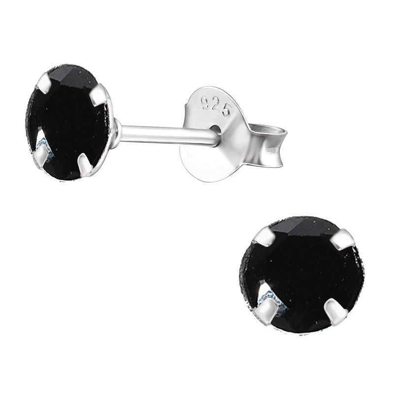 JSAJ 925 sterling silver Round Black Onyx stone studs, available in sizes from 2.5 to 6 mm, perfect for girls and women