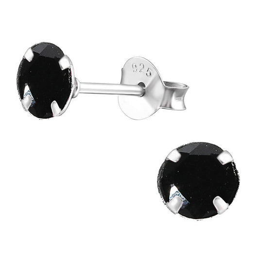 JSAJ 925 sterling silver Round Black Onyx stone studs, available in sizes from 2.5 to 6 mm, perfect for girls and women