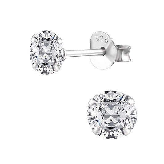 JSAJ 925 sterling silver Round Zirconia stone studs, available in sizes from 2.5 to 6 mm, perfect for girls and women