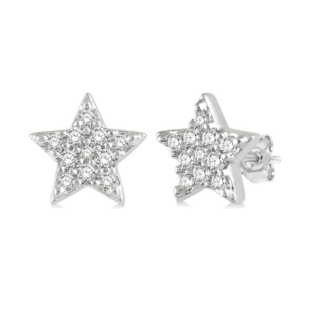 JSAJ 925 Sterling Silver Like A Star Design Studds Tops Zercon Stone Studded Tiny Zercon Micro Setting of Stones Rodinum Polish Studd For Womens or Girls