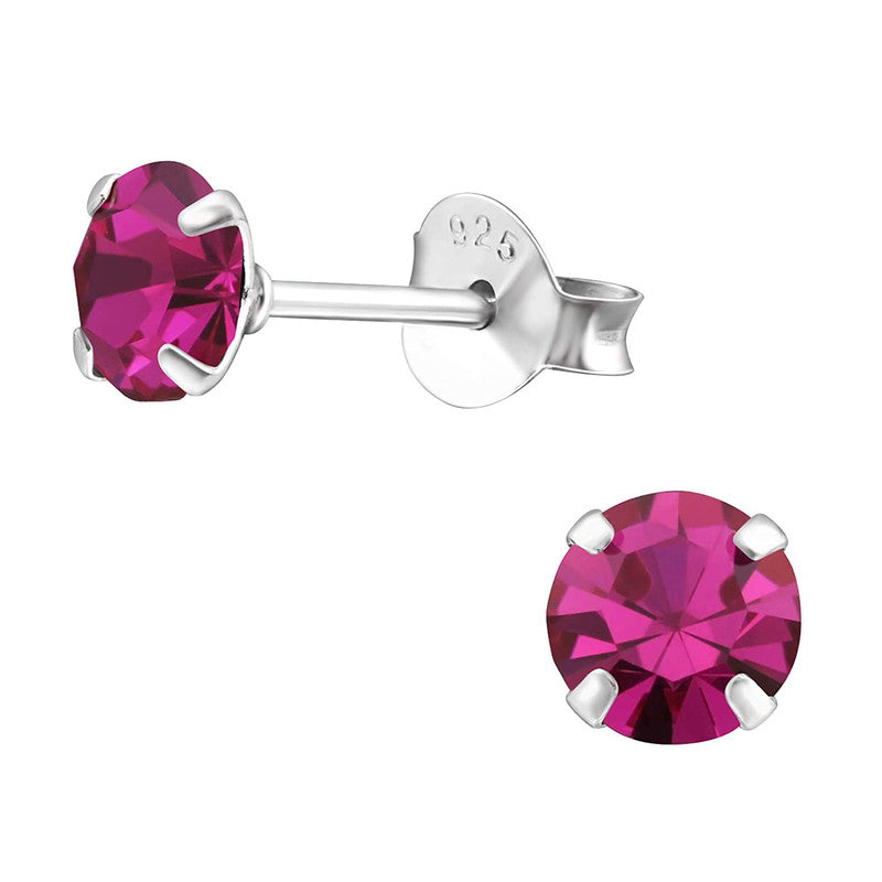 JSAJ 925 sterling silver Round Ruby stone studs, available in sizes from 2.5 to 6 mm, perfect for girls and women
