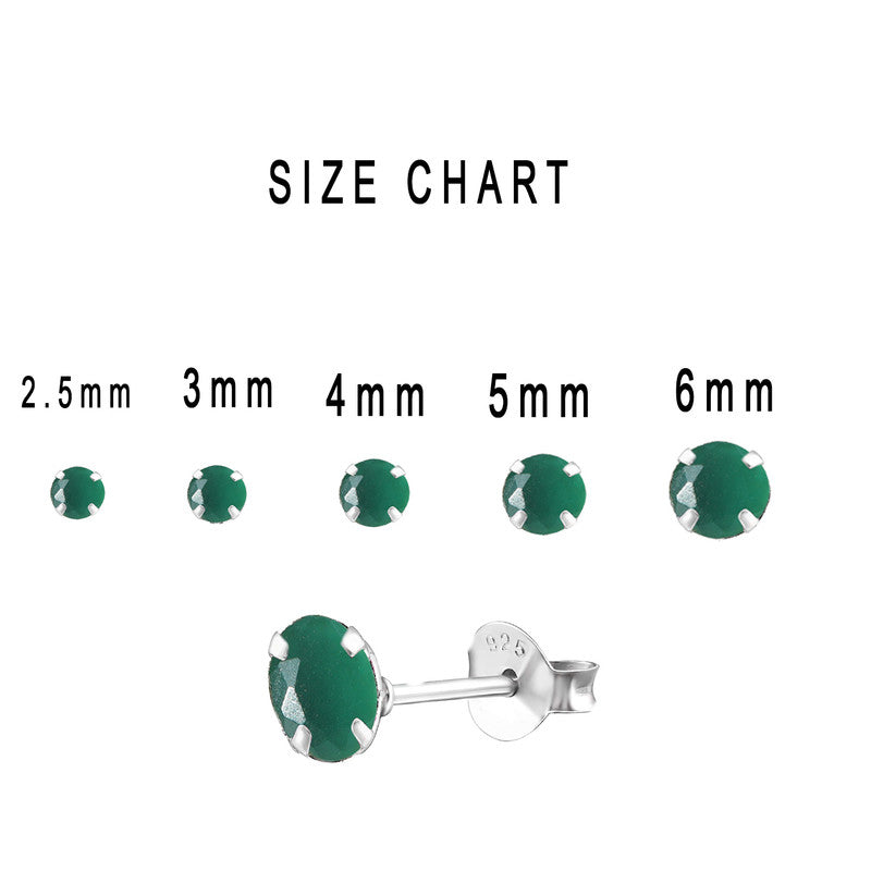 JSAJ 925 sterling silver Round Emerald stone studs, available in sizes from 2.5 to 6 mm, perfect for girls and women