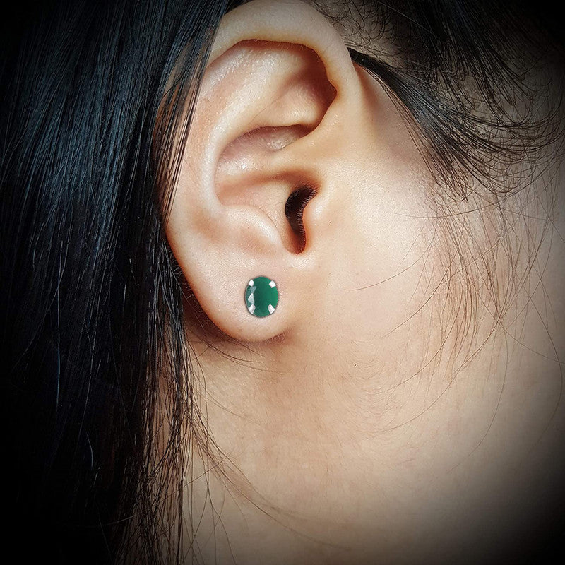 JSAJ 925 sterling silver Round Emerald stone studs, available in sizes from 2.5 to 6 mm, perfect for girls and women